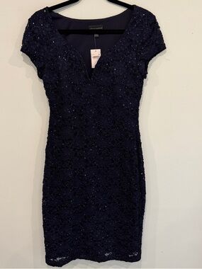connected apparel Navy Sequin Lace Midi Dress